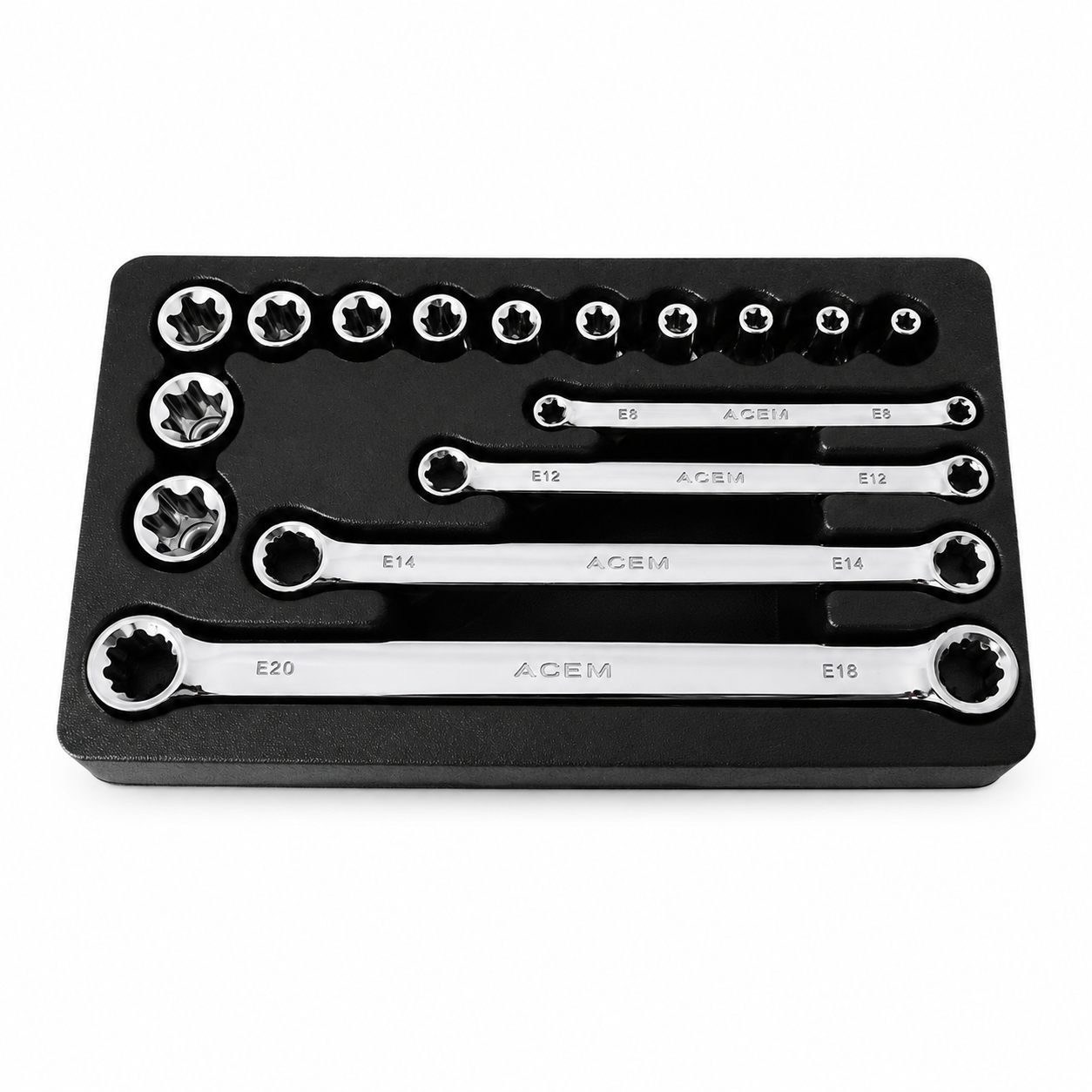 40b78fd9-1bc9-4c21-8b58-ff793e377fd8 JEUX CLE A DOUILE & POLY DROITE TORX 16PCS ACEM – Image 1