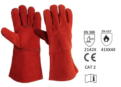 Gants de soudeur rouge anti-chaleur