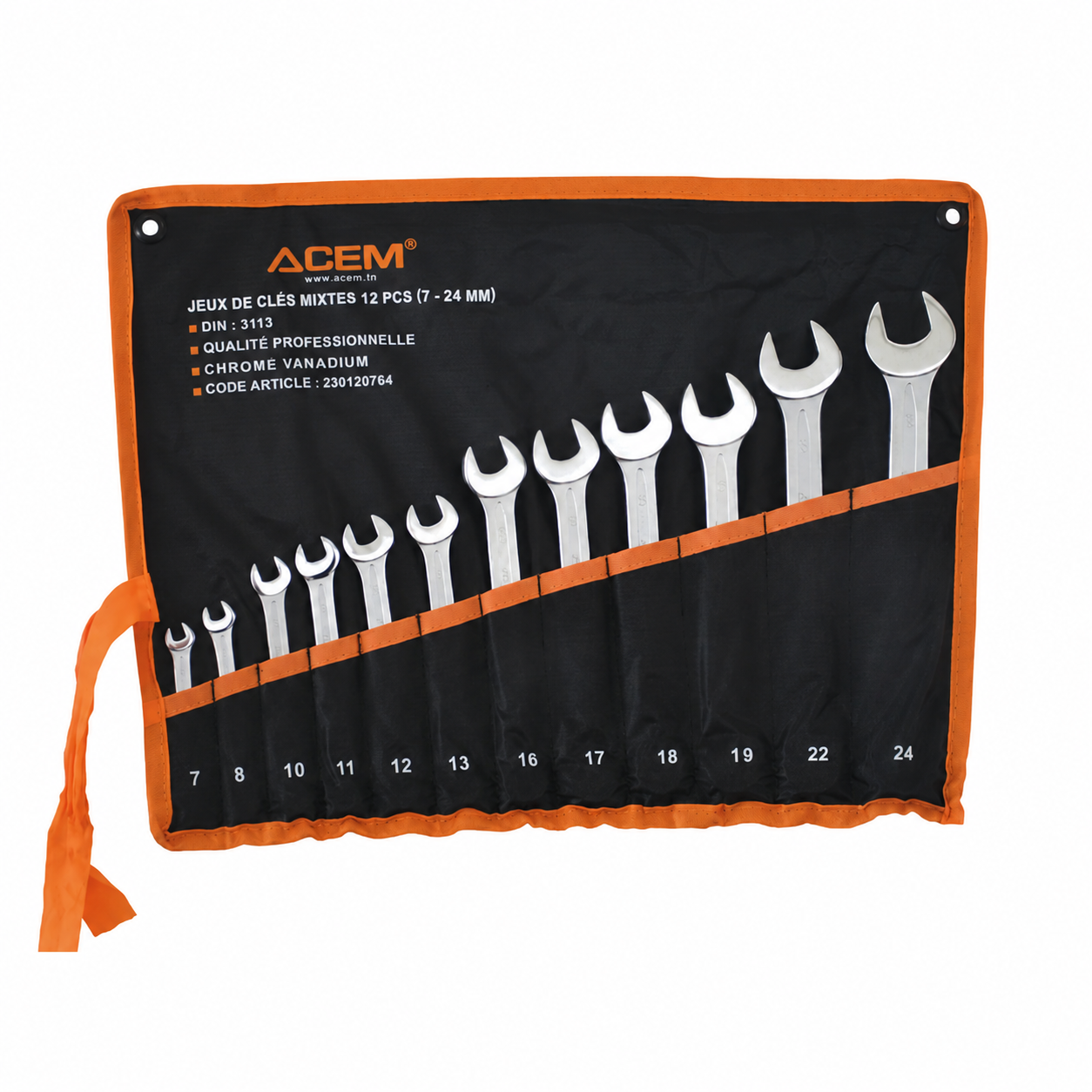 f88a08fe-9d92-4cb9-a7b7-cd0bb51e5942 JEUX CLE A MIXTE DIN 3113 CR-V 12PCS 7A24 EN POCHETTE ACEM EXTRA – Image 1