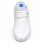 Sabot médical blanc à bride pivotante.