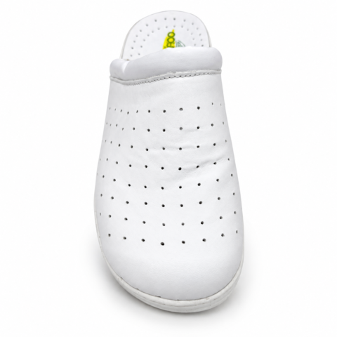 Sabot médical blanc perforé, vu de dessus.