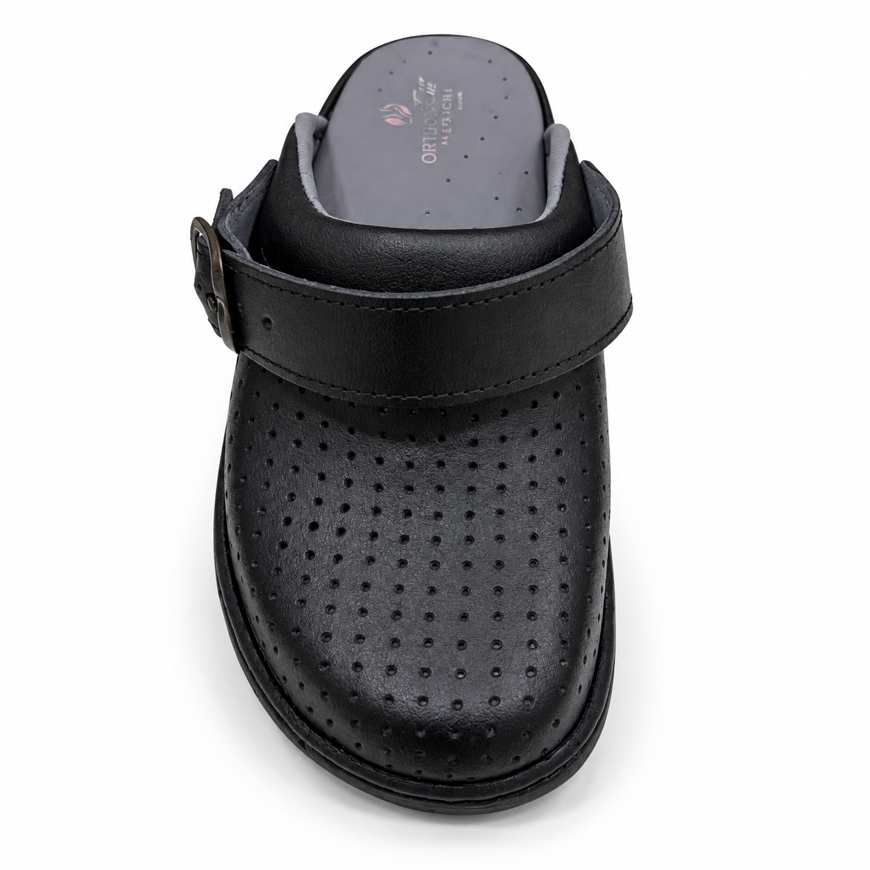 a5c2573c-d99b-4aa8-afbf-b3c4c524e251 Sabot médical noir perforé à bride réglable et pivotante. – Image 1