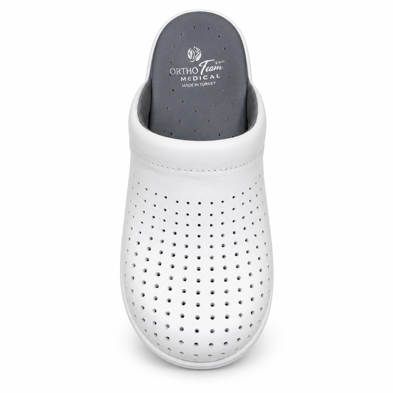 n Sabot médical blanc perforé à semelle intérieure grise. – Image 1